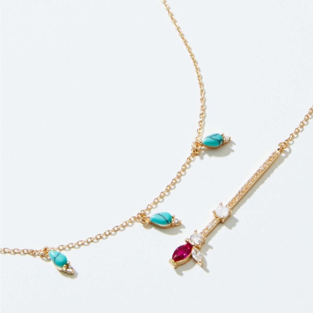 LOFT BLUE STONE DOUBLE LAYER NECKLACE EUC